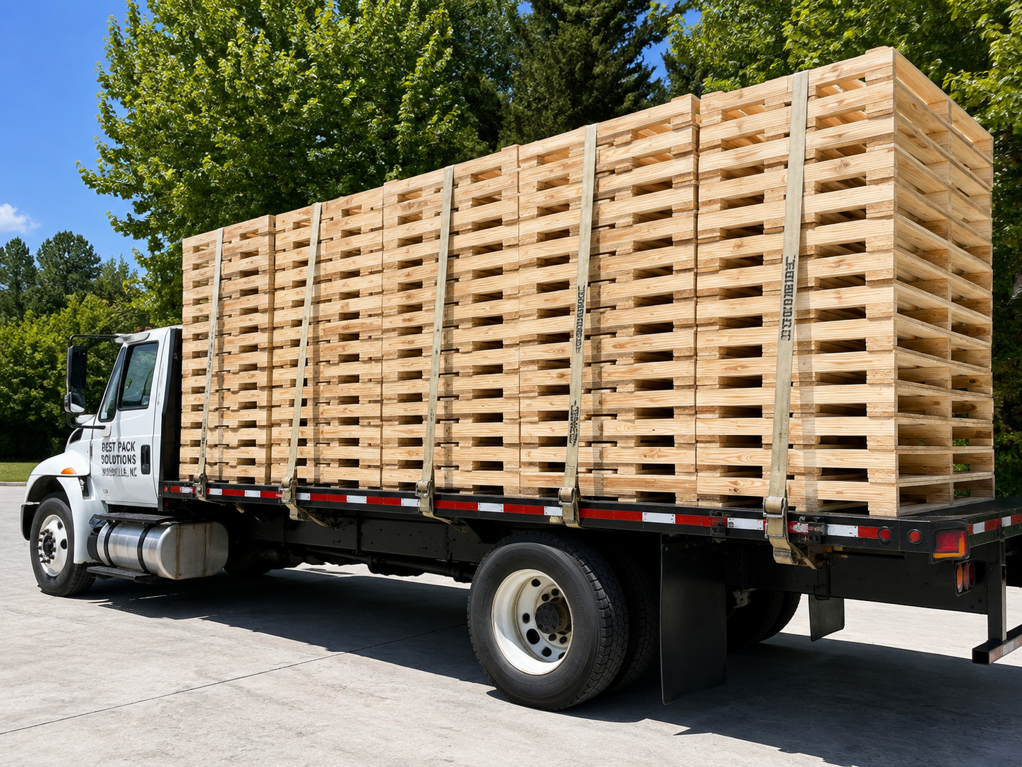 Best Pack delivery truck loaded with custom-built wooden pallets